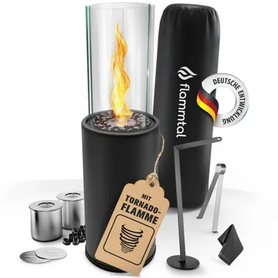 Produktbild von flammtal Standkamin Helix für Garten Terrasse Balkon Deko - Outdoor Bioethanol Kamin 3h Brenndauer / 86cm hoch - Freistehender Ethanol Standkamin
