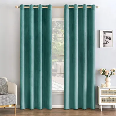 Samtvorhang verdunkelnd, Blau, 140x175 cm, 2 Paneele