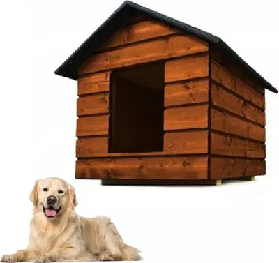 Zdjęcie produktu dla QLS buda dla psa rozmiar L z zasłoną Izolowana Zimoodporna Teak Outdoor 11001