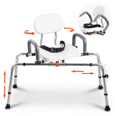 Immagine prodotto di Panca di trasferimento per vasca da bagno - Sedia da doccia con sedile girevole - Braccioli orientabili - Schienale - Regolabile in altezza e larghezza - Portata 180 kg - Per anziani e persone con disabilità