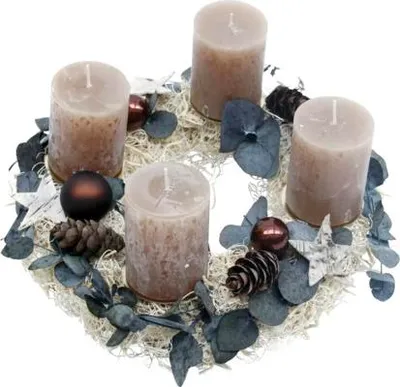 Produktbild von Adventskranz Curlymooskranz ca. Ø 35 cm H ca. 15 cm inkl. 4 Rustik Kerzen erdnuss