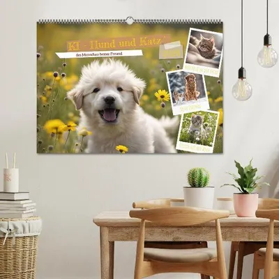 Produktbild von KI - Hund und Katz `des Menschen bester Freund (Wandkalender 2026 DIN A2 quer), CALVENDO Monatskalender