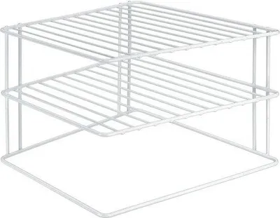 Produktbild von Unyqoos® Tellerregal für Küchenschrank — stehendes Eckregal, weißes Metall (beschichteter Draht), 25×25×19 cm, 2–3-lagig