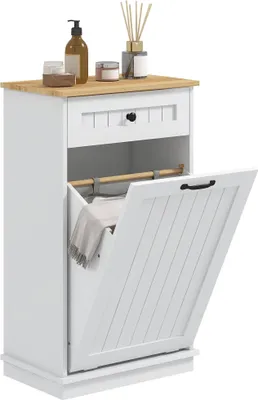 Image de Armoire de salle de bain avec panier à linge - collecteur de linge Armoire - 52x33x90 cm - à monter soi-même - Blanc