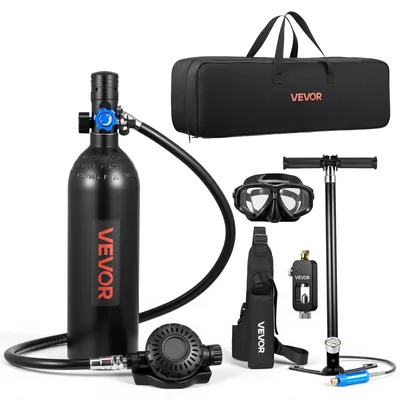 Produktbild von VEVOR Mini-Tauchflasche 1 L, Tragbare Lungenflasche für Unterwasseratmung, Wiederverwendbare Sauerstoffflasche für bis zu 20 Minuten Tauchzeit, Tauchausrüstung mit Adapter & Schnorchelbrille
