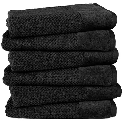 Produktbild von Pure Label 6-TLG. Badetücher Set mit Anhängeschlaufe aus 100% Baumwolle, saugstark und weich| 6 Badetücher aus Baumwolle 70x140 cm, Schwarz