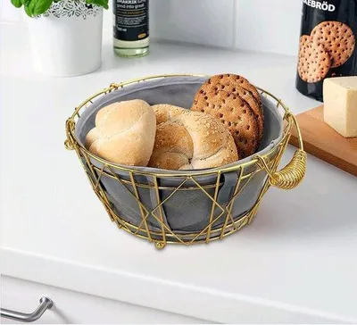 Produktbild von Stilvoller Brotkorb aus Chromdraht und Baumwolle
