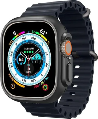A close-up, angled view of a smartwatch with its screen displaying various data.