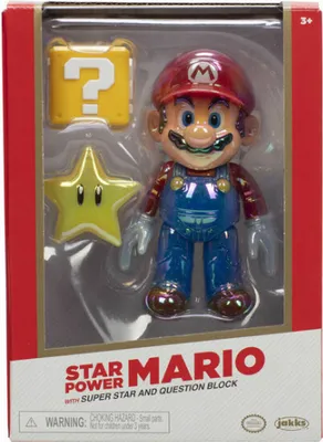 A toy figure of Mario from Super Mario, packaged in its original box.