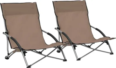 Immagine prodotto di vidaXL Sedia da spiaggia pieghevole 2 pezzi. Tessuto color taupe
