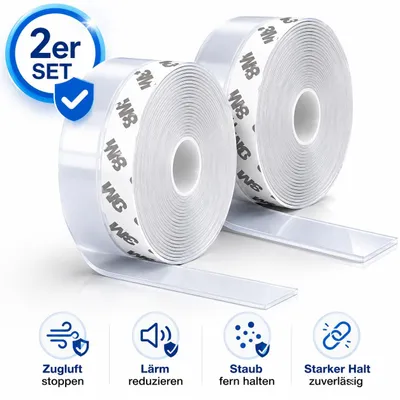Produktbild von 2x Dichtungsband Tür Fenster Dichtungsband Silikon Zugluftstopper, Wetterschutz, Winddicht, selbstklebend 5 Meter, H0125 Transparent