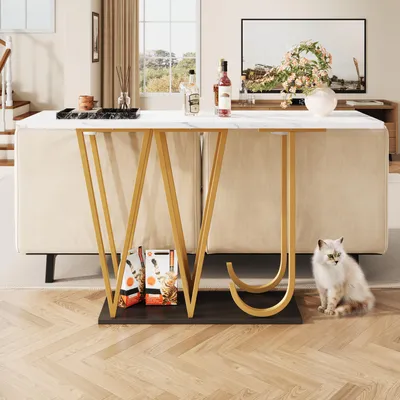 Obrázek produktu pro Sweiko Flurtisch (1 kus) 120 x 29,5 x 80 cm Jídelní stůl, kuchyňský stůl, balkonový stůl, jídelní stůl ze dřeva, deska stolu s mramorovým vzhledem