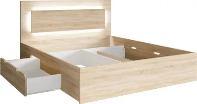 Produktbild von Bett 140x200 cm in Eiche FAIDO-166, Kopfteil mit LED-Beleuchtung