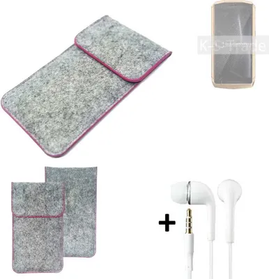 Produktbild von K-S-Trade Handy Schutz Hülle kompatibel mit Cubot Pocket Schutzhülle Handyhülle Filztasche Pouch Tasche Case Sleeve Filzhülle hellgrau pinker Rand