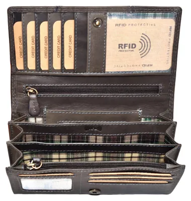 Produktbild von Benthill Portemonnaie Damen Leder - Hochwertige weiche Vintage EchtLeder Damen Geldbörse mit RFID Schutz - Grosse Damenbörse lang - Frauen Portmonee inkl. Geschenkbox