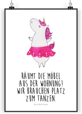 Produktbild von Mr. & Mrs. Panda Bild Einhorn Ballerina DIN A4 - Weiß - Geschenk, drucke, wanddeko, Plakat, Unicorn, Einhörner, Posterdruck, Tanzen, Wandbild, Geburtstag, Wohnung
