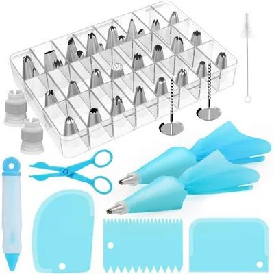 Image de Kit de douilles de décoration, 42 pièces en acier inoxydable, pour gâteaux et muffins, avec accessoires