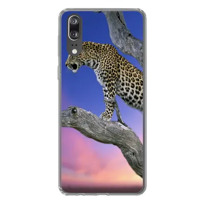 Produktbild von MuchoWow® Handyhülle Schutzhülle Hülle für Huawei P20 Leopard - Baum - Zweig Silikon Softcase Handy Hülle - Hardcover