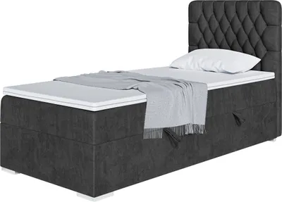 Produktbild von MEBLINI Boxspringbett mit Bettkasten - Gepolstert Einzelbett mit Matratze und Topper - Polsterbett mit Stauraum - Bett mit Kopfteil - Stauraumbett - DALIA - 80x200 Links  - H3/Schwarz Samt