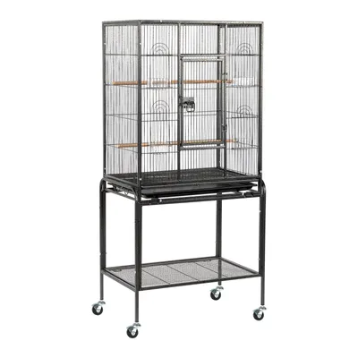 Immagine prodotto di Gabbia per uccelli FCH con supporto, barre in legno e 4 rotelle, gabbia per pappagalli con vassoio rimovibile, 64 x 41 x 135 cm, nero