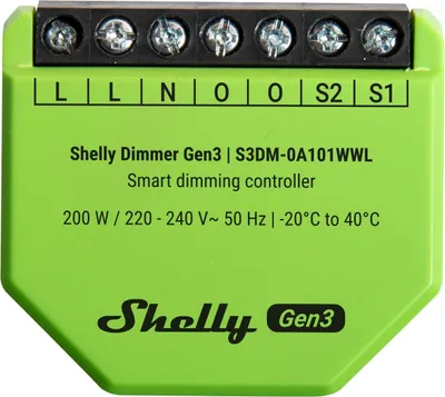 Zdjęcie produktu dla Shelly Dimmer Gen3, Ściemniacz światła, 150 W, 200 W, Wbudowany, Bezprzewodowy, Czarny, Limonka