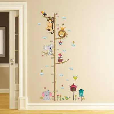 Produktbild von Abnehmbare Messlatte Körpergröße Messen Wandsticker für Kinderzimmer in Geschenkkarton verpackt (Tiere)