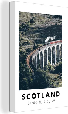 Zdjęcie produktu dla OneMillionCanvasses® - Obraz na płótnie - 90x140 cm, Szkocja - Pociąg - Most, Dekoracja ścienna - Zdjęcie na płótnie - Obraz na drewnianej ramie - Dekoracja ścienna - Sypialnia
