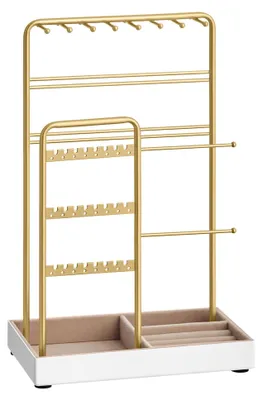 Produktbild von Schmuckständer & Schmuckhalter - Displayständer mit Ablage - Metall - Für Ketten, Armbänder, Ohrringe, Ringe - Größe S - Gelb