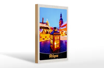 Produktbild von Holzschild Reise 20x30cm Riga Lettland Weihnachten Laterne