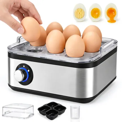 Produktbild von Eierkocher für 8 Eier, Edelstahl, Warmhaltefunktion, Härtegrad einstellbar, Signalton, inkl. Messbecher mit Eierpicker, 500 Watt