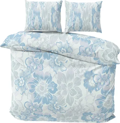 Produktbild von Biber Bettwäsche 200x220 cm Feinbiber Baumwolle Bettbezug Blau Weiß Winter Geblümt 3 teilig