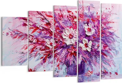 Produktbild von Bild auf Leinwand - Leinwandbild - 5 Teile - Pastos Blumen Rosa - 150x100cm - Wand Bild - Wanddeko - Wandbilder - Leinwanddruck - Bilder - Wanddekoration - Leinwand bilder - Wandbild - EG150x100-4530