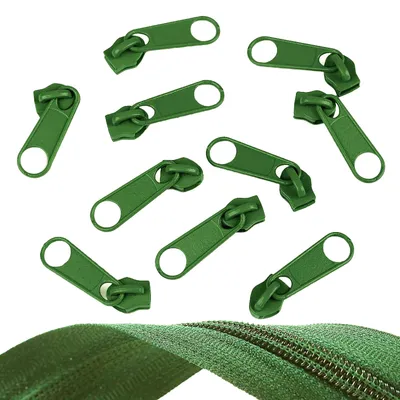 10 Reißverschluss Zipper für Endlosreißverschluss, 5mm, bambusgrün