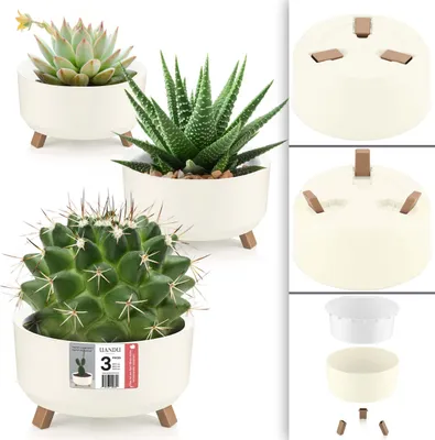 Produktbild von uandu 3er Blumentopf Set. 3 Größen. Blumenständer, Deko, Blumen, fürs Zuhause, Plant übertopf, Flower Pot. Blumentopf, Pflanzentopf Groß, Klappbarer Fuß, weiß