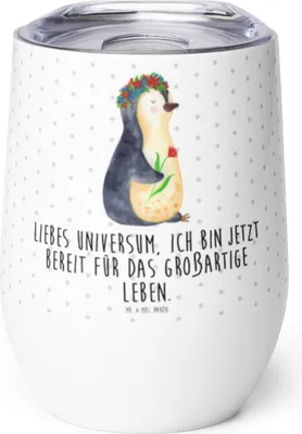 Produktbild von Mr. & Mrs. Panda Thermo Becher Pinguin Blumen - Weiß - Geschenk, Thermobecher, edelstahl isolierbecher, Ziele, Positiv, thermosbecher, kaffee tasse, Pinguine