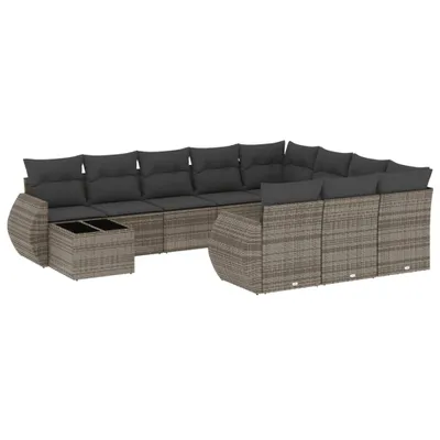 Produktbild von vidaXL 11-tlg. Garten-Sofagarnitur mit Kissen Grau Poly Rattan