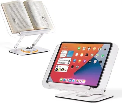 Produktbild von Bücherhalter Leseständer, verstellbarer Kochbuchhalter mit 360° drehbarem Aluminiumfuß, für 3,5-15 Zoll Tablet, Laptop, iPad, Kindle, Bücherständer, faltbarer tragbarer Tablethalter, Laptopständer