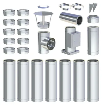 Produktbild von 8 m - DW-ECO 2.0 Edelstahlschornstein Ø 300 mm Komplettset doppelwandig Wandmontage