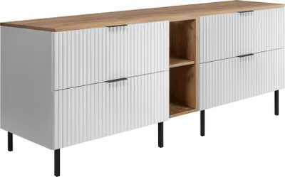 Immagine prodotto di Mobile da bagno, bianco/rovere artigianale + maniglia nera, 180 x 77 x 46 cm