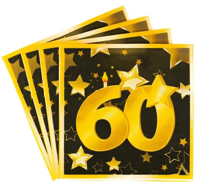 60. Geburtstag Servietten schwarz/gold, 20 Stück, 33x33 cm