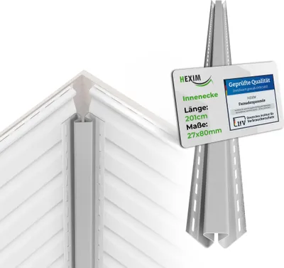 Produktbild von HEXIM Siding Fassadenpaneele außen Fassadenverkleidung wetterfest Kunststoffpanelee PVC-U Verkleidung Außenwand Hausverkleidung UV-beständig - (Inneneckprofil weiß)