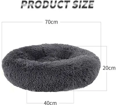 Productafbeelding van Hondenbed Rond voor Katten en Honden - Zacht Pluche Kussen voor Huisdieren - Donutmanden voor Kleine en Middelgrote Honden - 70 cm - Gri