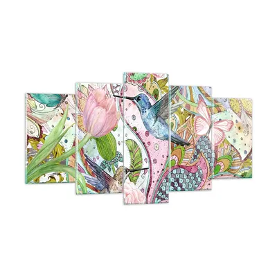 Produktbild von Bilder auf glas - Vogel Schmetterling Blume - 160x85cm - Glasbilder - Wandbilder - Kunstdruck - zum Aufhängen bereit - Wanddekoration aus Glas - Glas Bilder - Wandbild auf Glas - GEA160x85-4065