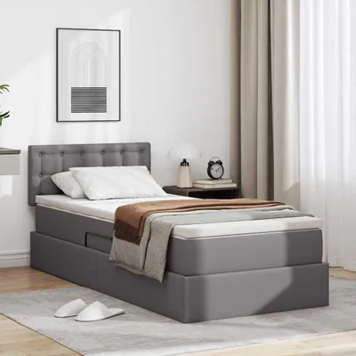 Immagine prodotto di Letto esclusivo con spazio contenitore e illuminazione LED, grigio, 90 x 200 cm, rivestito in ecopelle