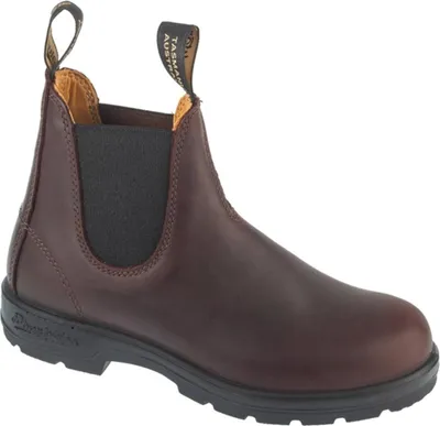 A single brown Blundstone Chelsea boot is shown against a white background.