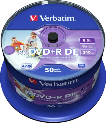 Produktbild von Verbatim - 50 x DVD+R DL - 8.5 GB 8x - mit Tintenstrahldrucker bedruckbare Oberfläche - Spindel