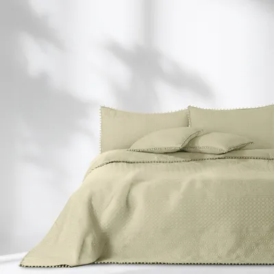 Produktbild von RESTILO Bettüberwurf Beige Boho mit Bommeln 260x280cm