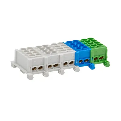 Produktbild von ABN Hauptleitungsklemme 5-polig fingersicher 5x4x25 qmm (blau/gelb) XHKB5254BG