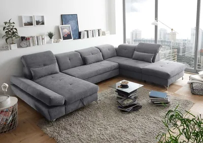 Produktbild von Funktionale Couch "Melfi" Sofa Schlafcouch Bettsofa Schlafsofa Sofabett Wohnlandschaft ausziehbar dunkel grau Ottomane rechts U-Form