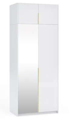 Produktbild von Kleiderschrank ALVA 100 cm mit Spiegel & Aufsatz – Weiß, Drehtürenschrank, Garderobenschrank, Griff in Goldoptik